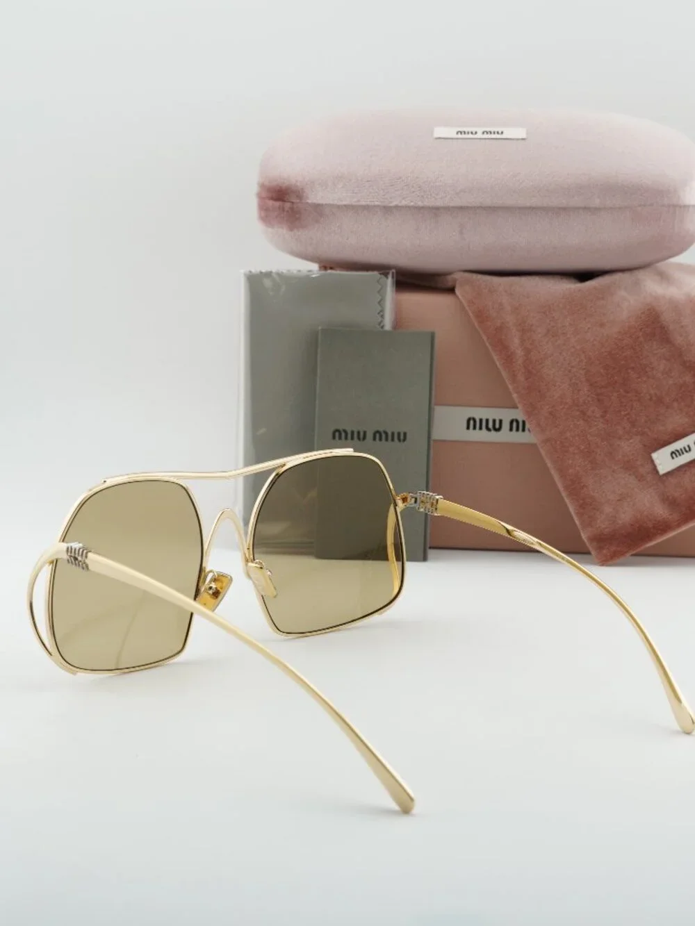 Miu Miu MUA55S 5AK10R Geometric Sunglasses – Gold / Yellow
